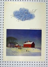 Original Old Antique Print Colour Snow Scene Houses America