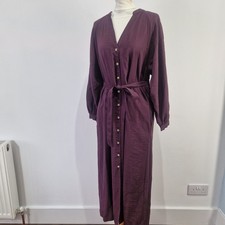 WHISTLES Lizzie Midi Dress Aubergine  Long Sleeve Belted Size 12 Party Casual
