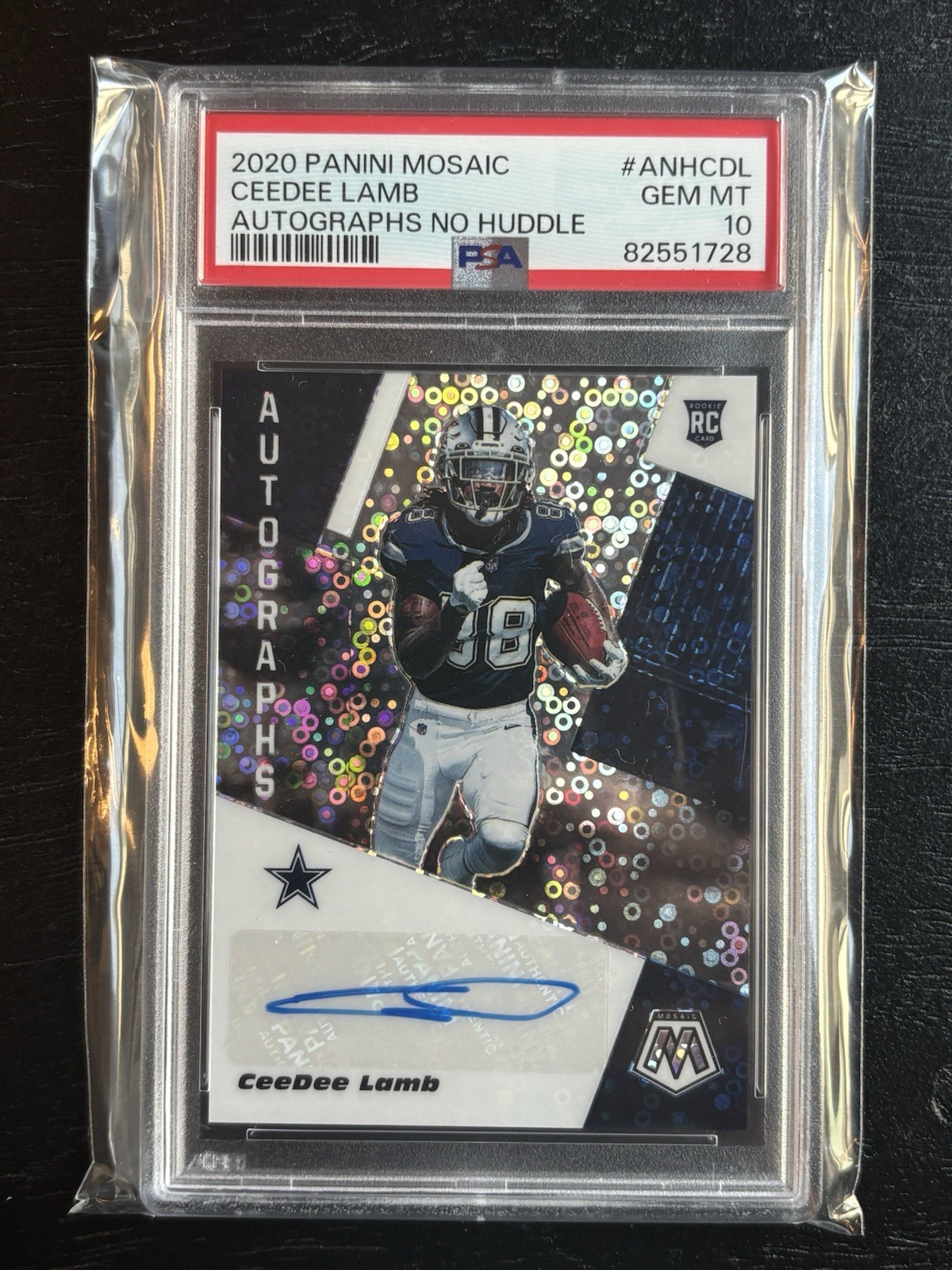 2020 CEEDEE LAMB PANINI MOSAIC NO HUDDLE DISCO AUTOGRAPH PSA 10 ROOKIE RC