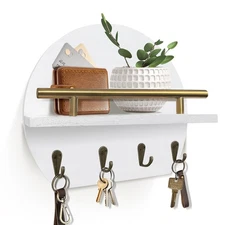 Key Holder Wall Mount Organizer with Shelf & 4 Hooks, Semicircle Decorative K...