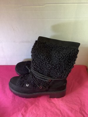 8-Ladies Bamboo Rogue Sherpa Borg Lace Up chunky platform Boots Size 6.5