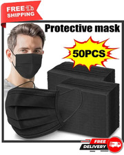 50 Disposable Protective Black Face Mask Non Surgical Breathable Mouth Masks