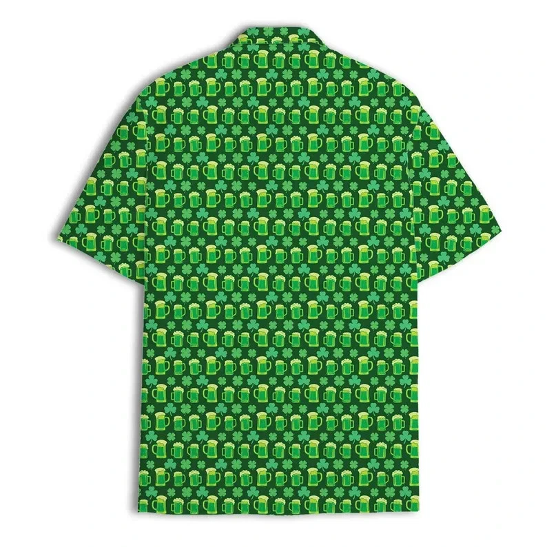 Beer Mug Pattern St. Patrick's Day Hawaiian Shirt Lucky Clover Irish Pub Wear
