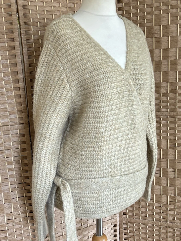 V by VERY Beige RIBBED Knit WRAP Jumper UK 20 22 LAYERING Arty CASUAL Business - Image 2 of 4