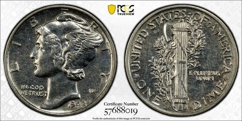 1942 Mercury Dime 10C – PCGS Genuine AU Details (Cleaned) – Gold Shield Holder –
