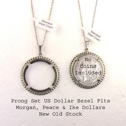 US Dollar Bezel Necklace Prong Set,Necklace on Stainless Steel Chain - product listing photo