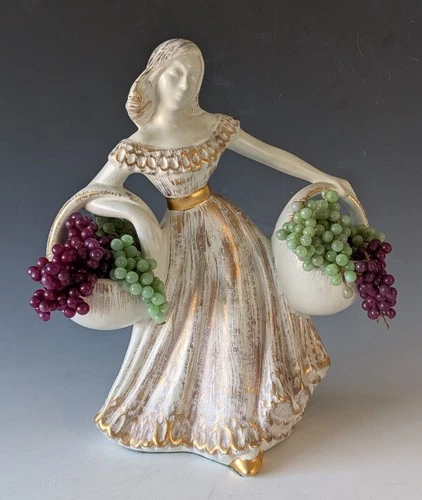 Vintage Royal Haeger  GYPSY Woman Double Basket MCM Gold & White