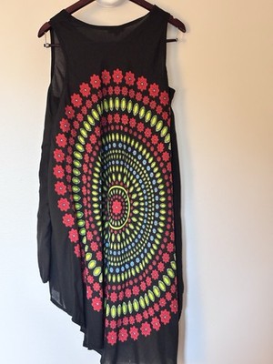 Wayan one size black rayon Circle pattern red green blue