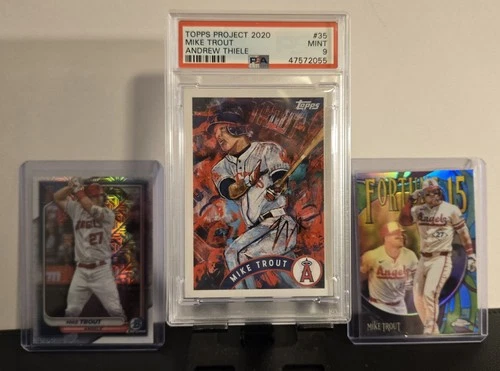 Mike Trout 3 Card Lot Topps Project 2020 PSA 9, Bowman Chrome and Fortune 15