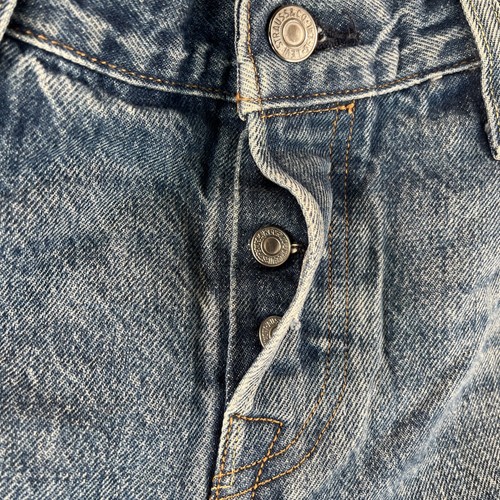 Pantalones de mezclilla Levis 501 para hombre 32X28 ribete azul desgastado botón mosca etiqueta 27x32 - Imagen 12 de 20