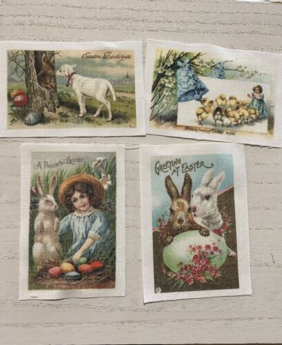 Cartes postales de Pâques, blocs de courtepointe, cartes postales en tissu, médias mixtes, journal poubelle - Photo 1/1