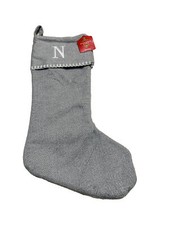 Monogram Christmas Personalised Silver Winter Velvet ThemeStocking Letter N 21  