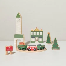 Hearth And Hand With Magnolia Toy Christmas Wood Train Station Playset 19 Pieces