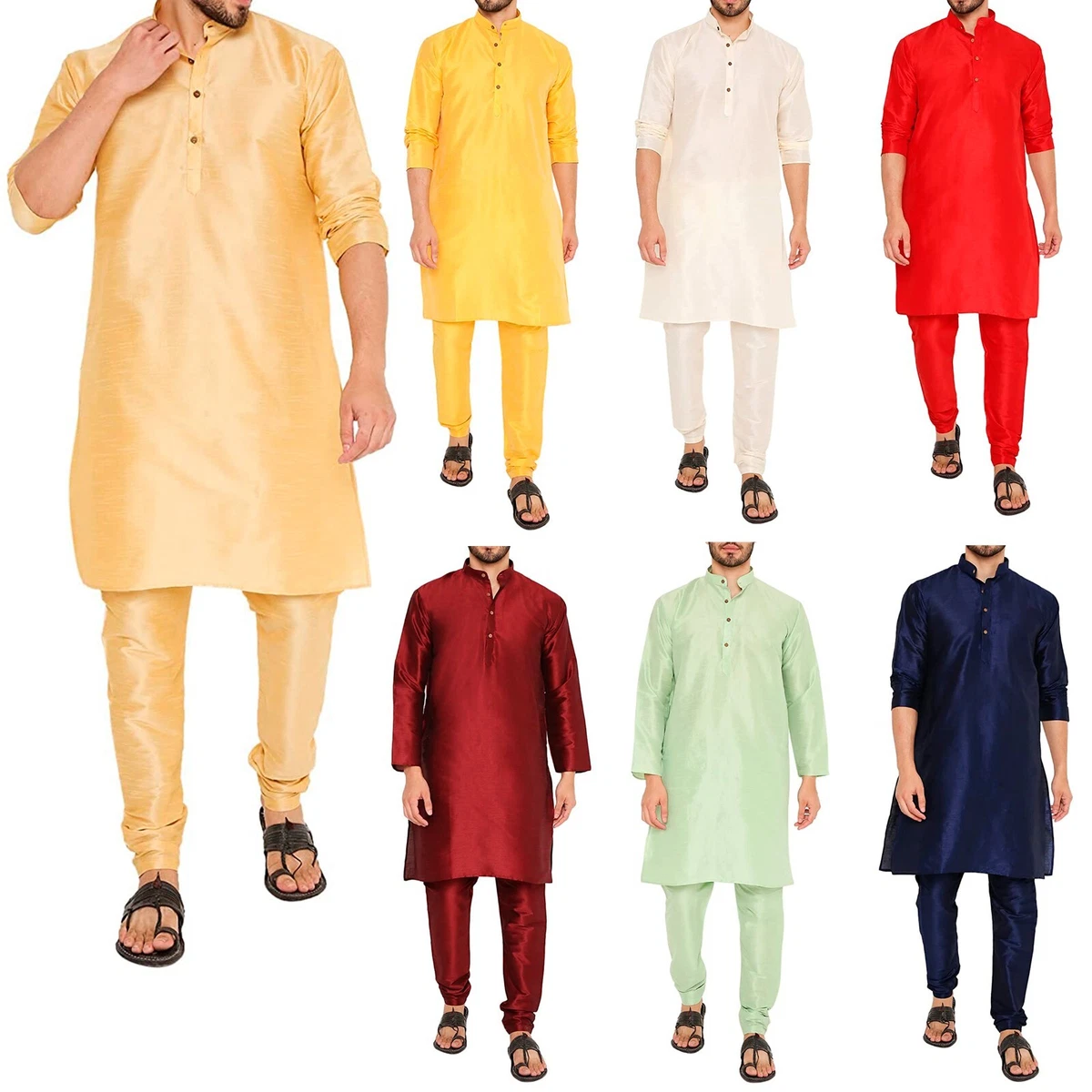 Ethnic Dupion Silk Stylish Kurta pajama Set Wedding Party Wear