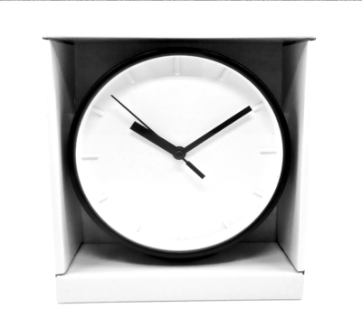 Modern White Desk Clock,Round,Black Hands/Second