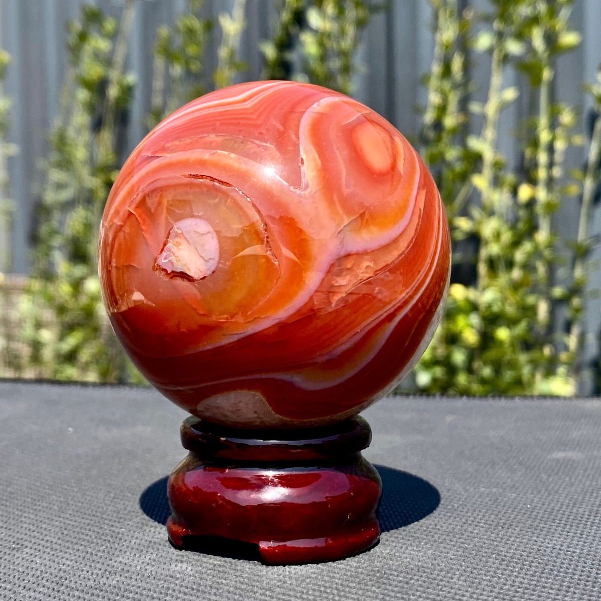 407G Natural Red Orange CARNELIAN AGATE Crystal Polished Ball Palm