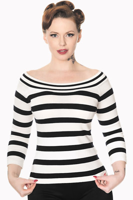 Schwarz weiß Streifen maritim Rockabilly Vintage U-Boot Ausschnitt Top von BANNED Apparel