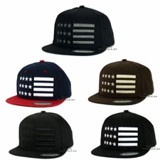 USA Flag Hat Cap Stars and Stripes Embroidered Snapback Flat Bill Baseball Cap