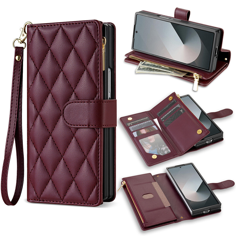 Crossbody Wrist Strap Leather Phone Case for Samsung Galaxy Z Fold 6 5 4 3 Cover-image