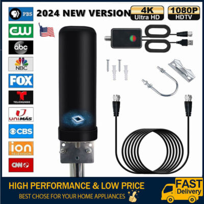HDTV 4K 1080P Outdoor Amplified Digital TV Antenna 360 Rotor UHF VHF FM Black US