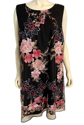 Plus Size Women's Eci Floral Embroidered Shift Dress, Size 3X - Black
