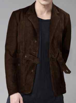 Men Brown Suede Safari Leather Jacket 100% Suede Made To Measure Coat Jacket