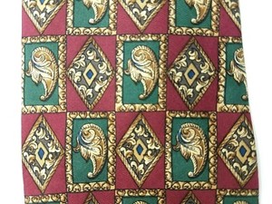 Stafford Necktie Tie Mens Red Green Geometric 100% Silk EUC