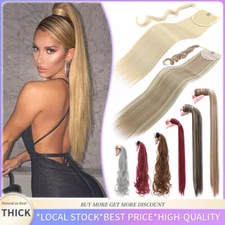 100% Real Thick Pony Tail Clip In As Human Hair Extensions Wrap Around Ponytail