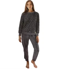  NWT Splendid Women's 2 Piece Pajama Set Lounge Jogger Leopard Charcoal XS