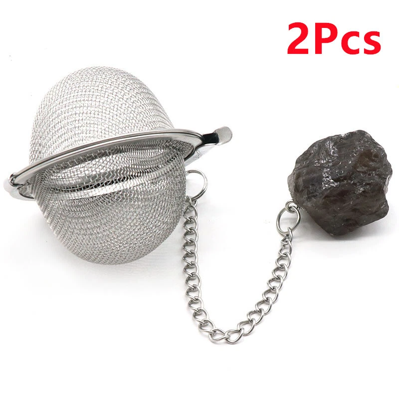 2Pcs Smoky Quartz Raw Stone Stainless Steel Tea Filter Strainer Infuser HT2349