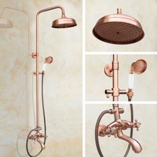 Antique Red Copper Bathroom Round Rainfall Shower Faucet Set Mixer Tap frg504