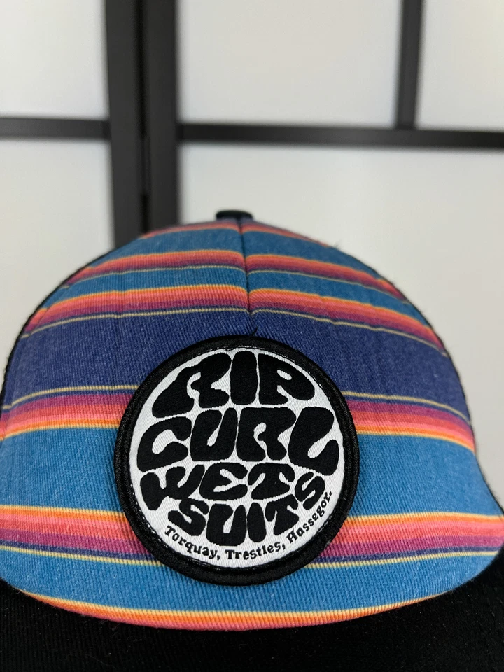 Rip Curl Trajes Húmedos Sombrero Gorra Snap Back Adulto Negro Azul Rayas Patín Surf Camionero Foto 2 de 4
