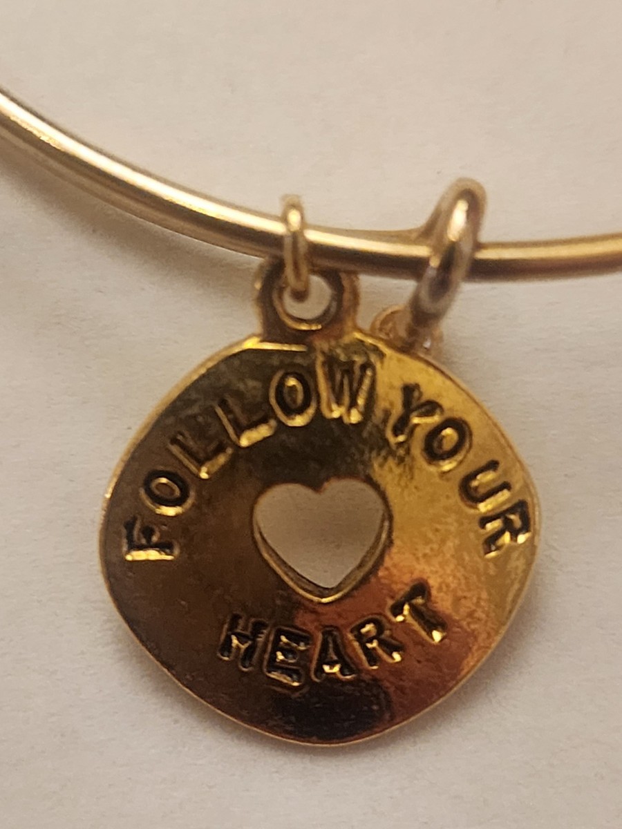 Inspirational Charm Bangle Bracelet "FOLLOW YOUR HEART” -"LOVE LIFE, LIVE LIFE" View 3
