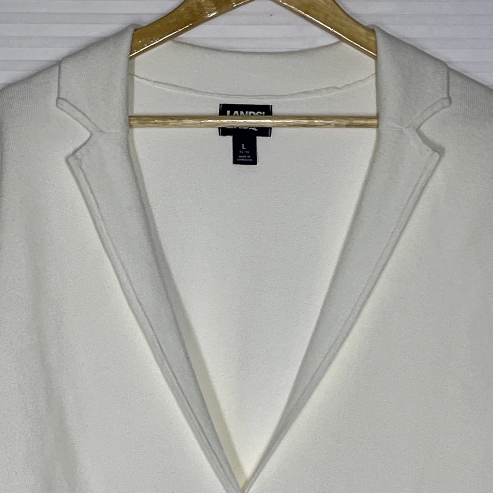 Suéter Blazer Cárdigan Lands End Cuello en V Para Mujer Grande Marfil Crema Parche Bolsillos Foto 3 de 4