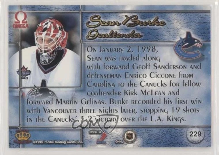 1997-98 Pacific Omega Ice Blue Sean Burke #229 - Image 2 of 2