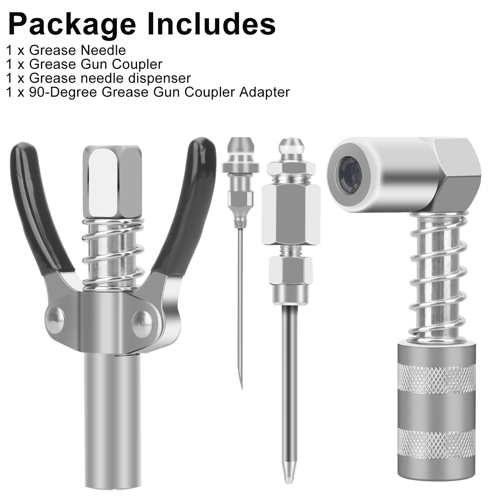 Heavy-Duty Carbon Steel Grease Gun Kit 4-Piece 1/8"NPT Leak-Free Connections