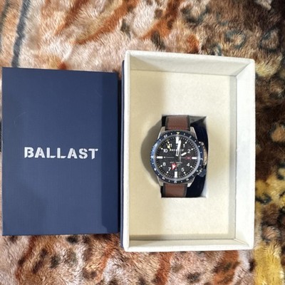 BALLAST Trafalgar Men's Automatic Wristwatch Black Dial Brown Leather with Box