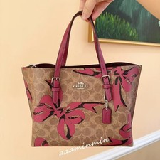 NWT Coach Mollie Tote Bag 25 In Signature Canvas With Bow Print CZ767