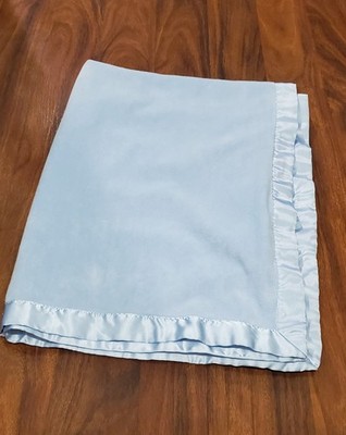 Bright Future Blue velvet soft velour satin back & trim baby blanket 11935 30x40