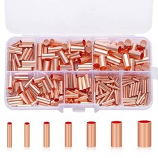 250Pcs 7 Size Non Insulated Wire Butt Splice Ferrules Kit Copper Crimp Connector