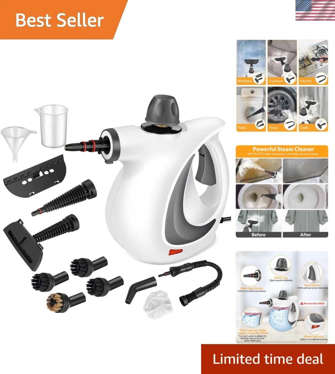 Handheld Pressurized Steam Cleaner with 12 pcs Accessories, Steamer for Clean...
