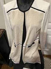 Ming Wang Cream And Tan Long Sleeved Cardigan Size Medium