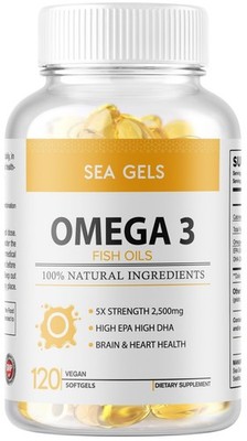 Omega 3 Fish Oil - 2500MG 120 Softgels (40 Serv) - 5x Strength
