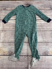 Carters 3T Green Fleece Zip Up Footie Pajamas With Bears And Fish Pattern
