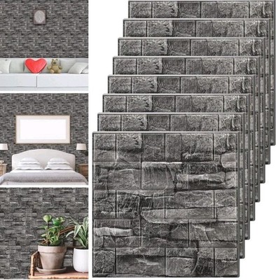 10PCS 3D Wall Panels Peel and Stick Brick Wallpaper 10PCS, Black 