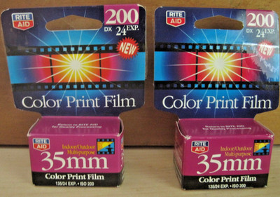 Rite Aide 35mm Color Print Film 135/24 EXP ISO200 Exp. 08 2002 NOS Lot Of 2