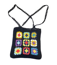 Handmade Crochet Tote Bag for Women   Colorful Granny Square Knit Shoulder Bag