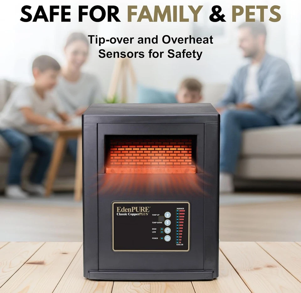 Calentador infrarrojo EdenPURE Classic CopperPLUS 1500W para habitaciones grandes, portátil Foto 4 de 4