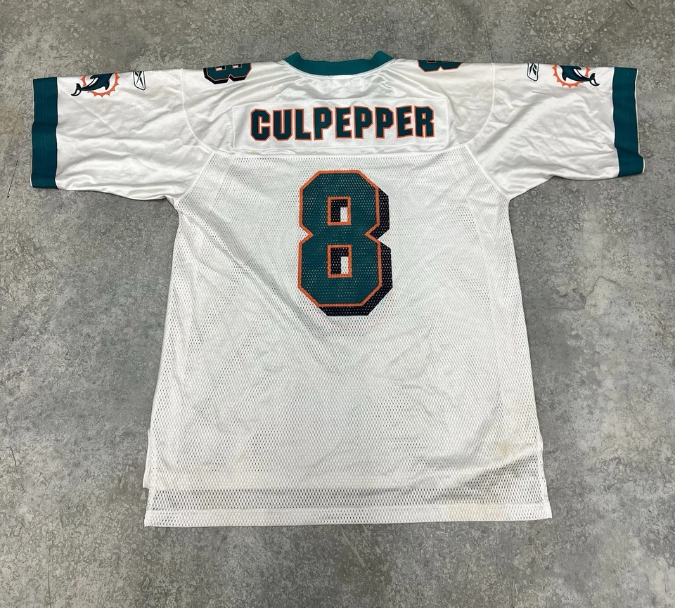 Camiseta deportiva vintage de los Miami Dolphins para hombre grande blanca Daunte Culpepper #8 NFL Reebok Foto 2 de 4