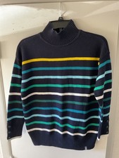 T by Talbots Navy Multi Striped Mock Neck Pullover Sweater Size S